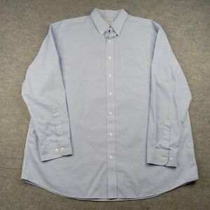 LL Bean Shirt Mens XLT Blue Check 100% Cotton Button Front Long Sleeve Tall